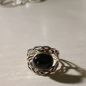 Elegant Silver and Black Stone Ring